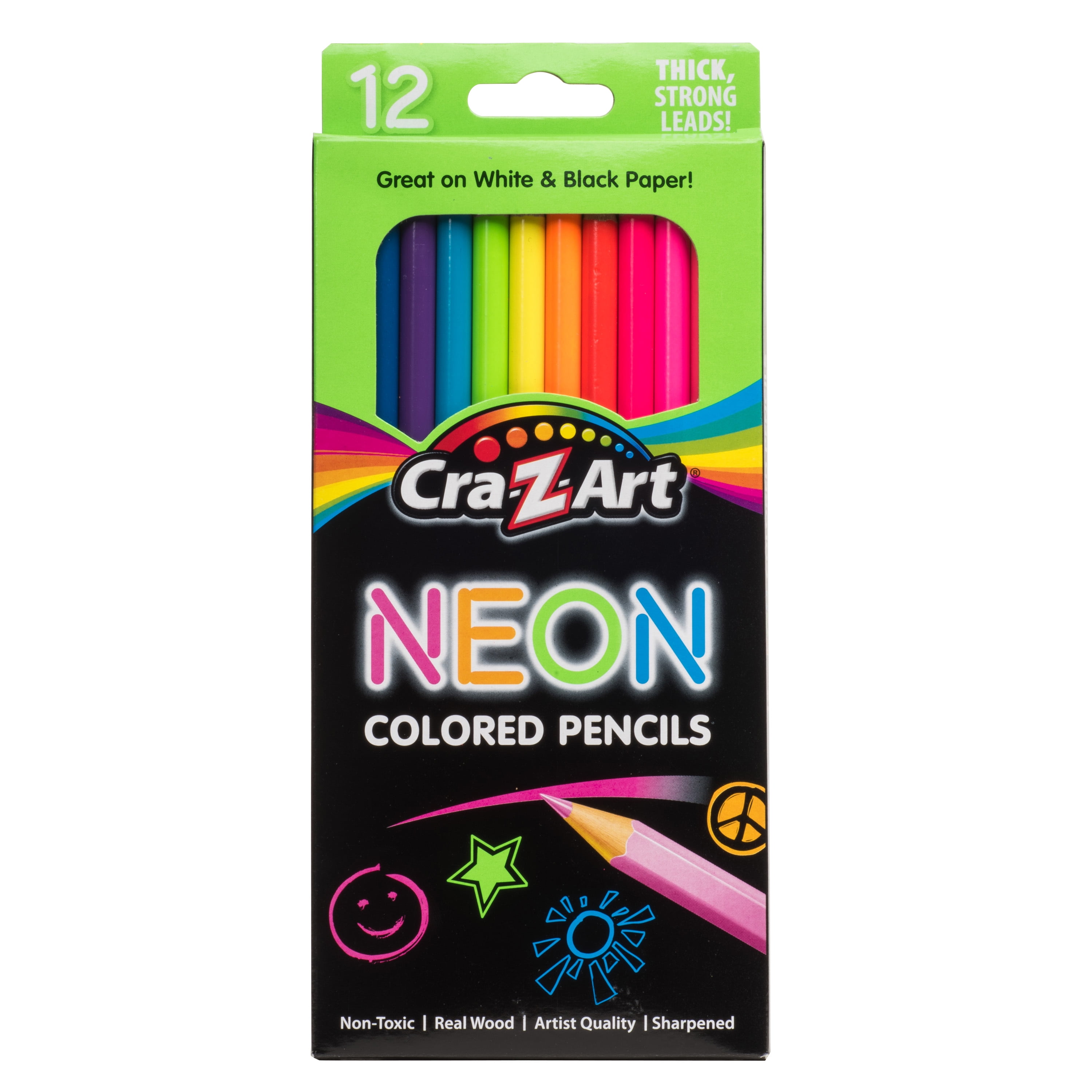 CraZArt Assorted Neon Colored Pencil Set, 12 Count