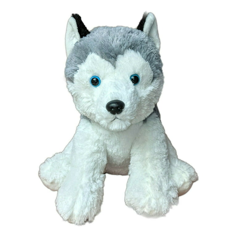 Plush Grey Husky Dog with Zippered Pouch for Its 2 Little Plush Baby Dogs Puppies - Plushlings Collection Soft Stuffed Animal Playset, Gray