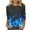Blue#02, variant on JTZGDY Floral Tops for Women Dressy Casual Fall Spring 3/4 Length Sleeve Crewneck Graphic Tunic Tees Shirt Loose Oversized Comfy Pullover Blouses Yellow L