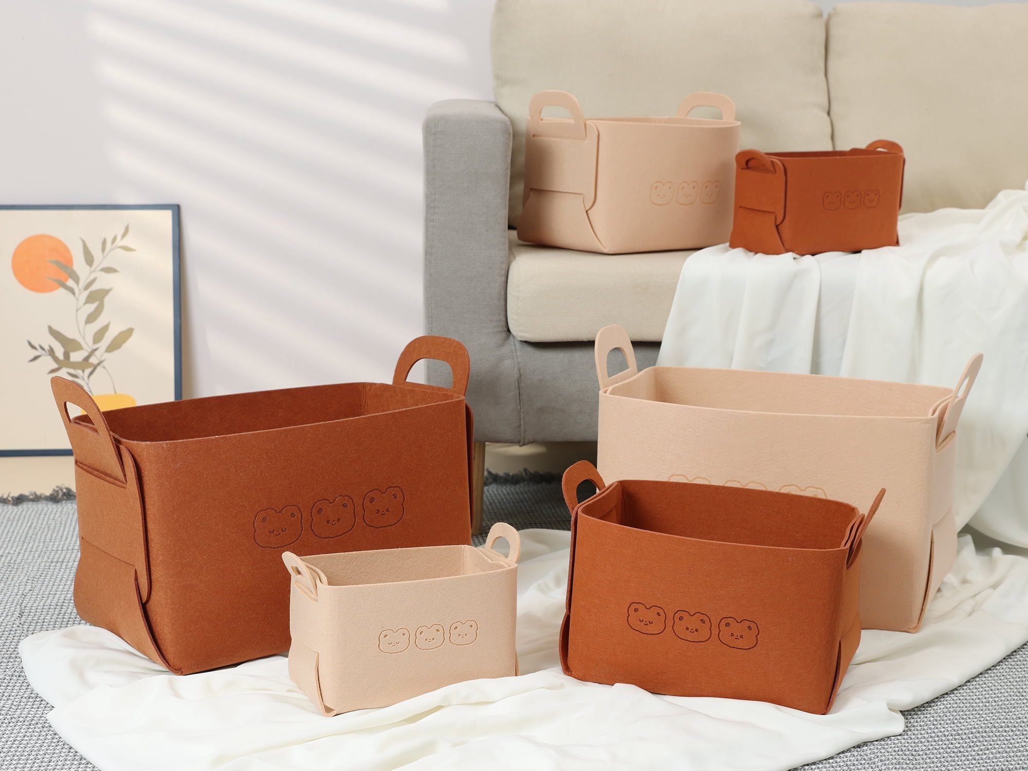 Unique Bargains 3 Pack Storage Cube with Handles Beige 7.1*5.1*4.3in