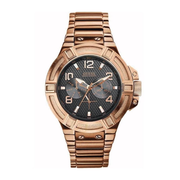 Guess Men W0218G3 Round Black Dial Stainless Rosegold Band Watch