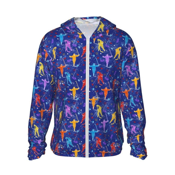 Saiise Ice Hockey Players With Puck Pattern Sun Protection Hoodie for Men and Women, Lightweight Quick-Dry Windproof with Hood and Zip-Large