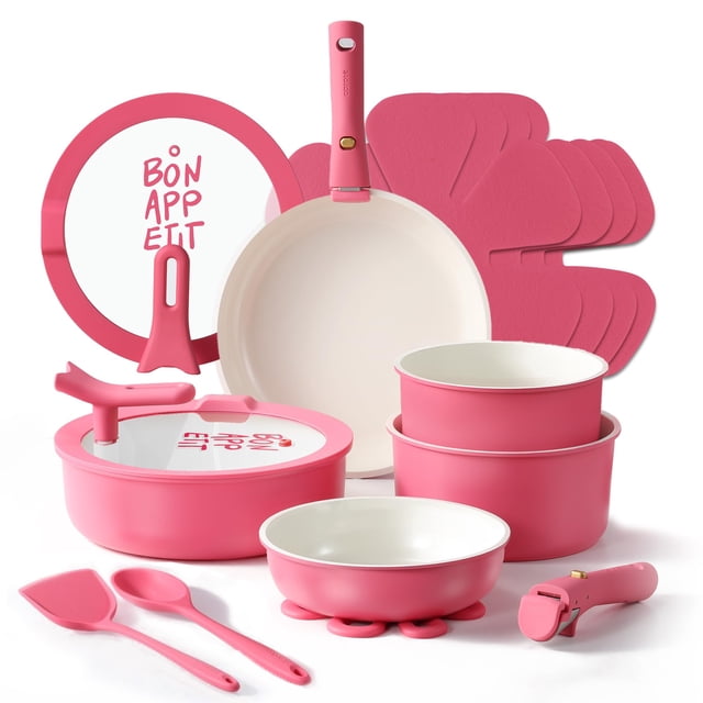 Juego de Cocina CAROTE 18 piezas Cerámica Antiadherente Rosa