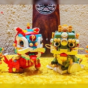 HI-REEKE Lion Dance Building Block Set Chinese Kylin Lion New Year Plastic Kit Gift for Adult Green
