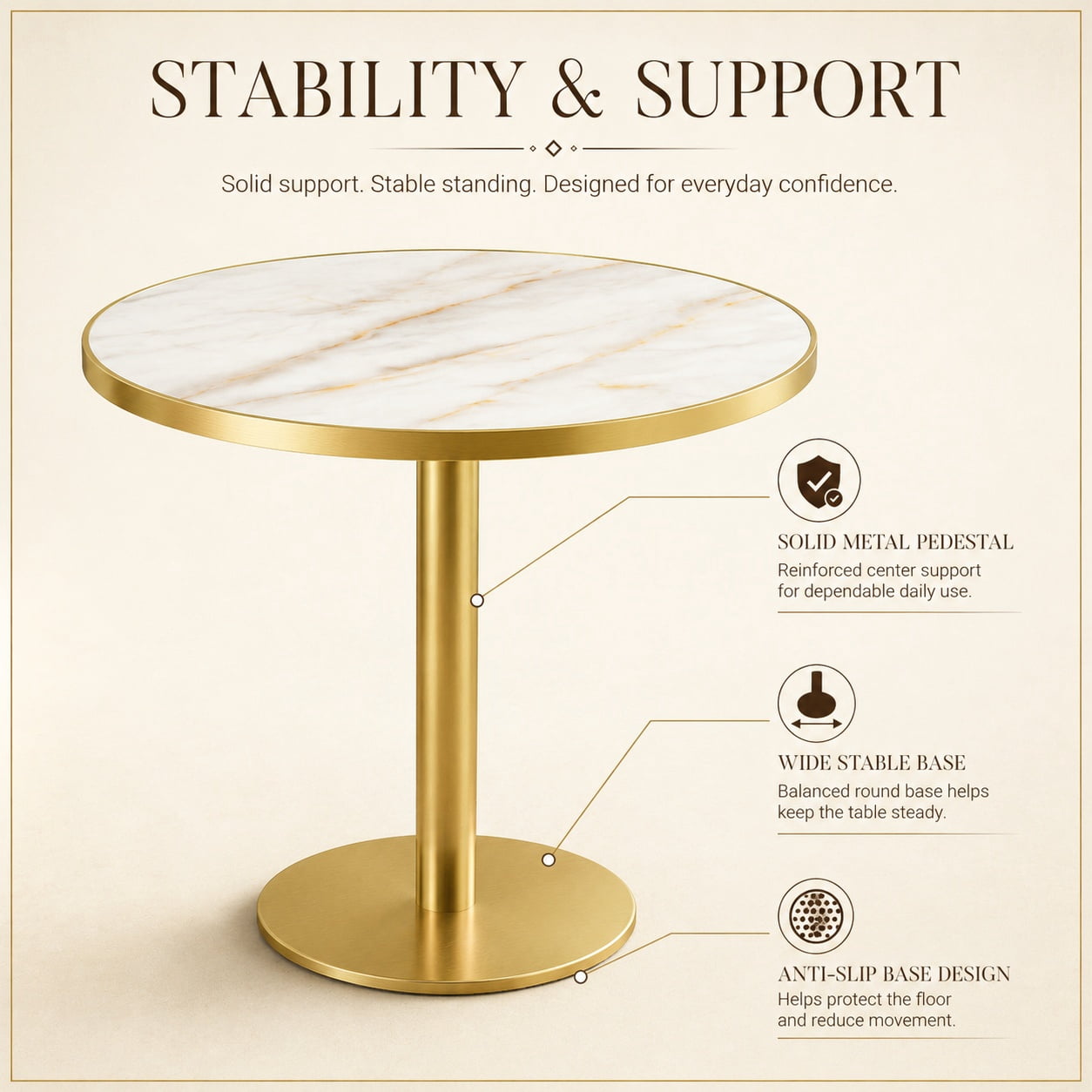 Aukfa 31.5" Round Sintered Stone Dining Table for 2-4, Kitchen Table Tulip Table with Gold Pedestal Base for Bistro Small Apartment,Ivory White Marble