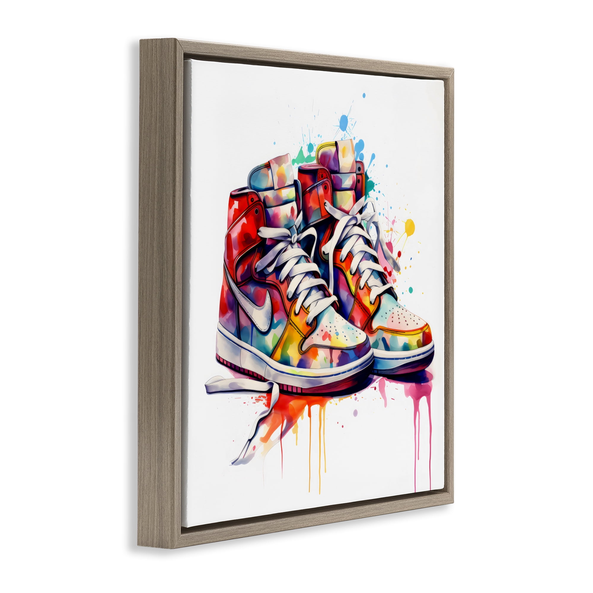 Stupell Industries Sneakers with Watercolor Drip Brown Framed Floater Canvas Wall Art, design by Creative Studio