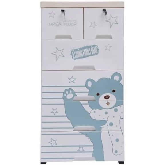 Plastic Drawers Dresser, Closet Drawers, Plastic Drawer Storage for Clothes, Polar Bear Storage Cabinet with 6 Drawers, Dresser Organizer with 5 Wheels for Bedroom Children's Rooms