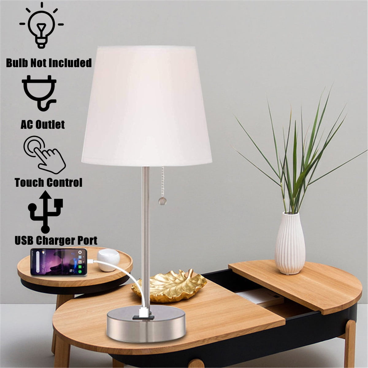 85-265V Modern Touch Control Table Lamp Bedside Nightstand Light With