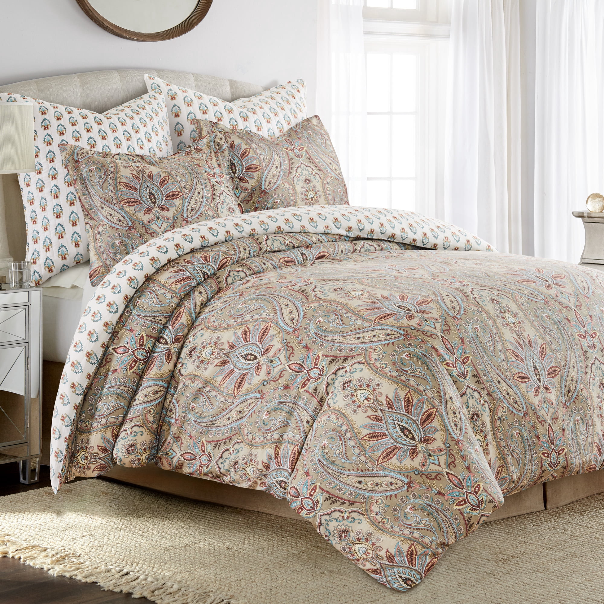 Levtex Home - Kasey Comforter Set - Twin Comforter + One Standard Pillow Cases - Paisley - Red, Beige, Maroon, Taupe and Blue - Comforter (68 x 88in.) and Pillow Case (26 x 20in.) - Cotton