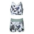 thumbnail image 2 of DPOIS Kids Girls 2 Pieces Swimsuit Crisscross Back Bra Top with Boyshorts Tankini Bathing Suits Black&White 14, 2 of 6