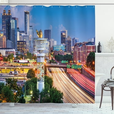 Ambesonne United States Shower Curtain, Atlanta Georgia, 69"Wx70"L, Pale Blue Yellow Coral