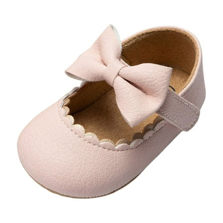 Zshosam Baby Girls Dress Shoes Bowknot Flats None-Slip Sole Princess Shoes for (Pink 11)