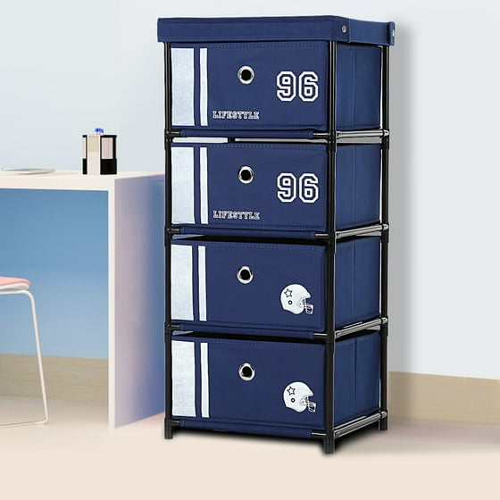 Ikayaa Antique Style Fabric 4 Drawer Home Office Storage Cabinet Organizer