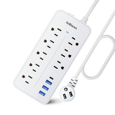 JcBlaon Power Strip Surge Protector Extension Cord with Multi 8 Outlets Extender 4 USB Ports for Indoor Outdoor 1875w (125V~15A), Flag Plug White