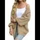 thumbnail image 1 of Chaqueta de Punto Extragrande de Larga con Abertura Frontal y Bolsillos para Mujer, Estilo 2025 Caqui Superficial XL, 1 of 8