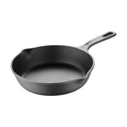 BBQ by MasterPRO - 8" Pre Seasoned Cast Iron Fry Pan with Helper Handle and Dual Pour Spouts, 8 Inches, Black