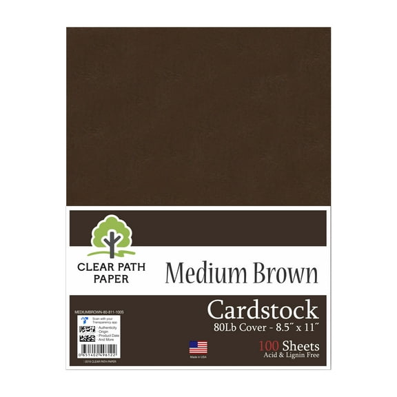 Medium Brown Cardstock - 8.5 x 11 inch - 80Lb Cover - 100 Sheets - Clear Path Paper