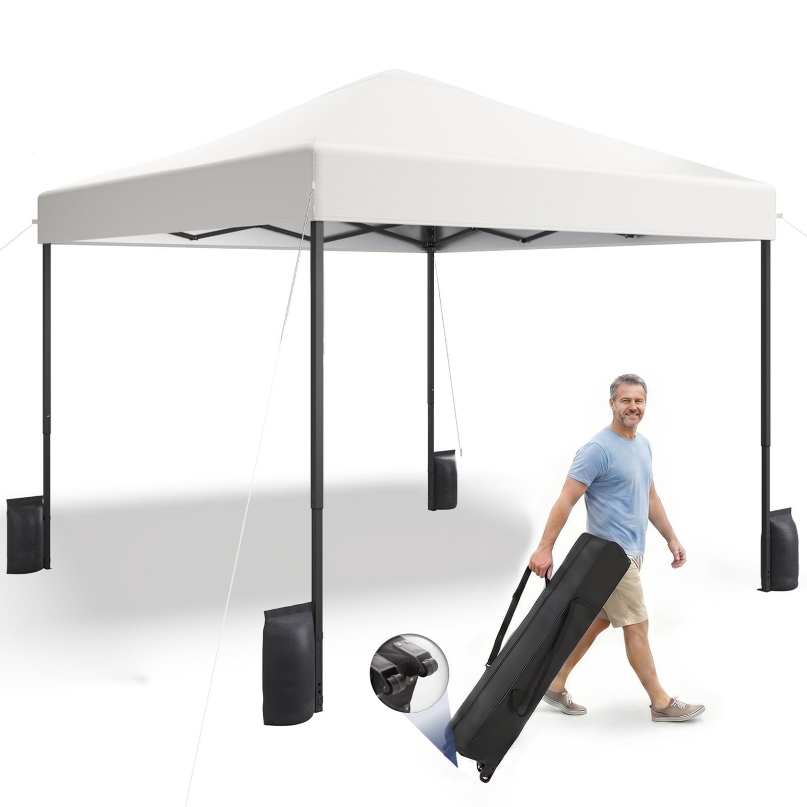 PATBRELA 10x10 FT Pop Up Canopy Tent, Easy Setup Straight Legs Instant Canopy for Outside with Wheeled Bag, White