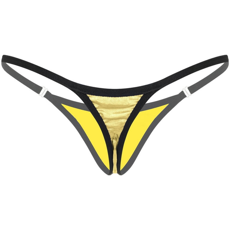 Women Shiny Metallic Low Rise Micro Back G-string Panty Bikini Bottom  Underwear