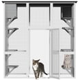 thumbnail image 2 of Outdoor Wooden Cat Catio - Large Solid Wood Cat Cage Playpen with 8 Jumping Platforms & 2 Napping Houses, Walk-in Cat Kennel Condo Shelter, White, 2 of 7
