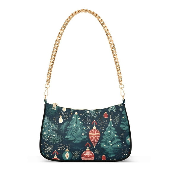 Womens Chain Shoulder Bag Christmas Trees Green Classic Tote Handbags Fashion Clutch Hobo Purse with Zipper for Travel Casual