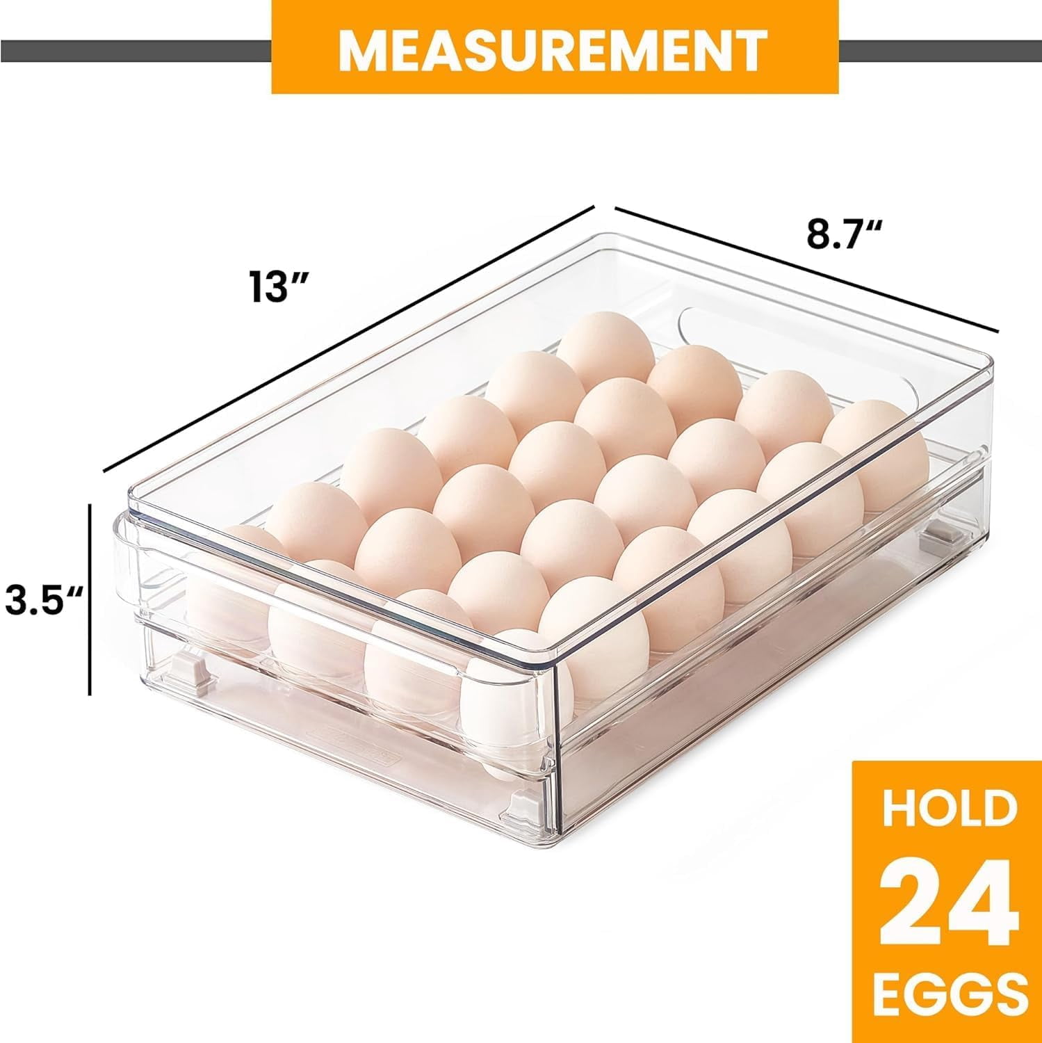 Large Refrigerator Drawer with Removable 28 Grid Egg Tray, Clear Egg Drawer for Fridge Organizer Bins, Fridge Storage Container Under Shelf Holder for Fruit,Vegetable,Meat,Cheese