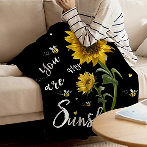 Cozy Flannel Blanket for Couch/Bed/Travel 40 x 50 Inches You Are My Sunshine Special Font and Sunflower Art Design Luxury Soft Warm Plush Microfiber Throw Blanket for Children/Parents Decor&Gift