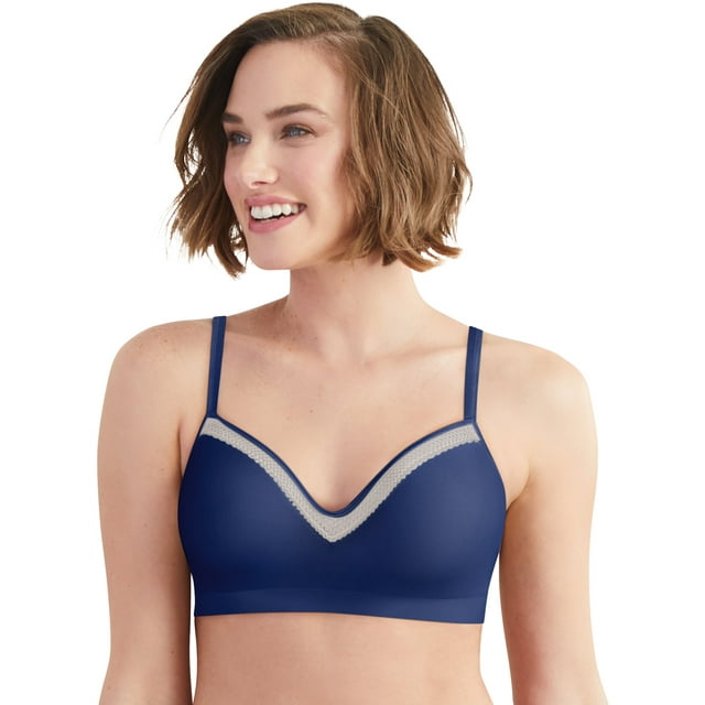 Hanes Femmes Comfort Evolution Dentelle Sans Fil, m, en Bleu Marine/gris Sterling