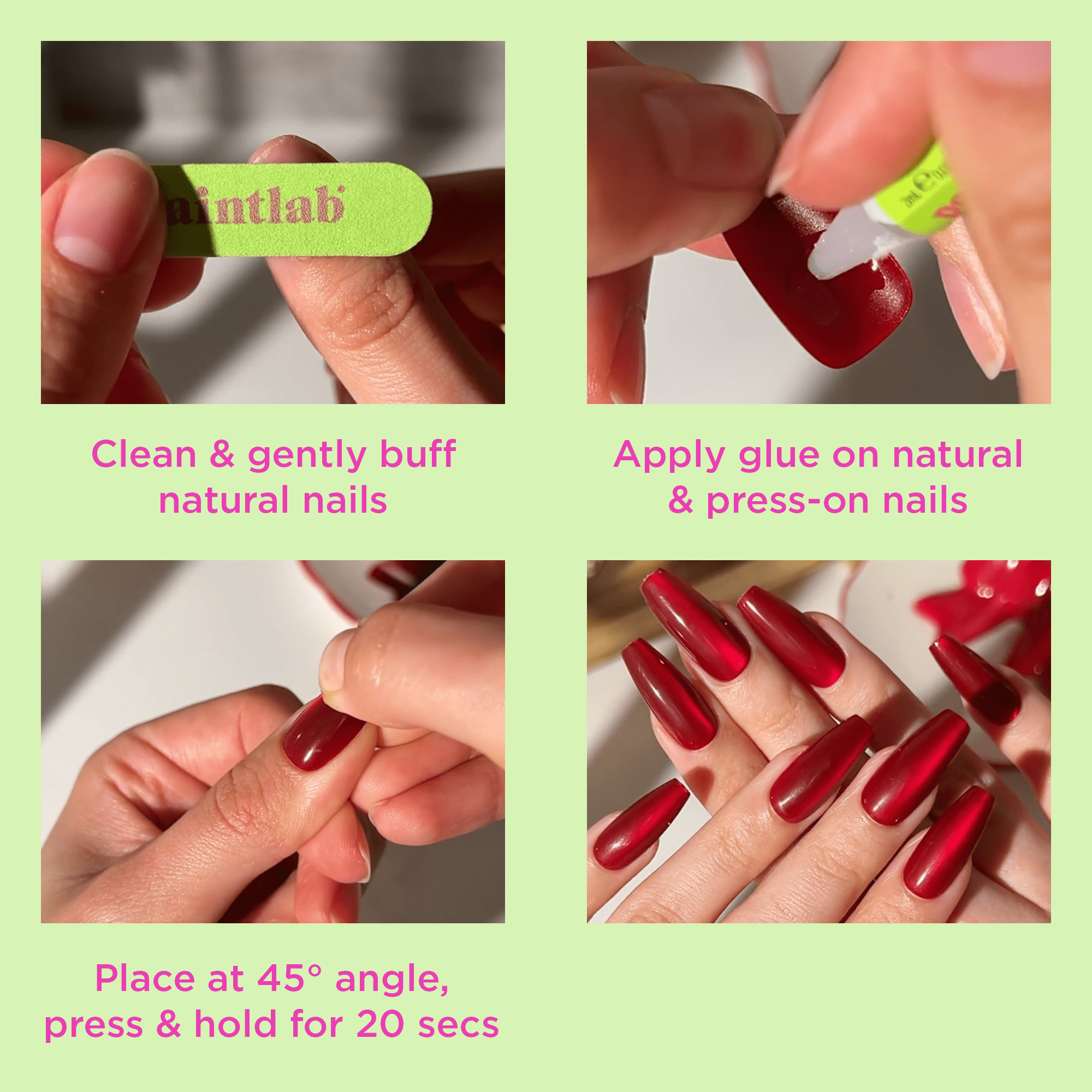PaintLab Long Sleek Coffin Press On Nails, Red Chrome, 30 Count