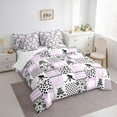 thumbnail image 3 of Feelyou Eat Sleep Hockey Bedding Comforter Set 7 Pieces for Teen, Ice Hockey Lover Full Bedding Set, Plum Square Checkered Reversible Fitted Sheet Flat Sheet, Lightweight Room Decor, 3 of 7