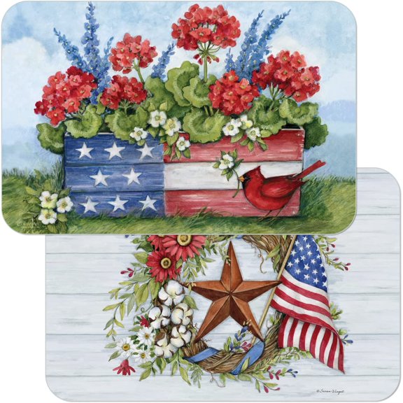 Wipe-Clean Reversible Decofoam Placemats, Geranium Box, Set of 2, Made in The USA