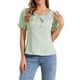thumbnail image 1 of BLUSA DE GINGHAM A CUADROS INSPIRADA PARA MUJER CON CUELLO REDONDO, VOLANTES Y MANGAS PUFF TALLA XL VERDE, 1 of 6