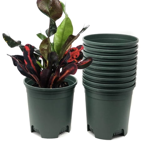 1.5 Gal Nursery Pot Plastic Planters for Outdoor Indoor Plants Gardening Flower Pots 10-Pack 7.25 Inch Plant Pots with Drainage Holes Green