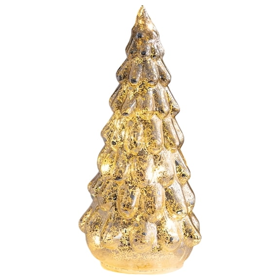 ACDANC Illuminated Mercury Glass Christmas Trees,Light Up Fairy Glass Silver Christmas Tree Figurines,Sparkling Gradient Starry Night Gold Tree with Led,For Xmas Home Party Centerpiece Mantel Gift