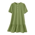 thumbnail image 4 of Lenpel Dresses for Women Trendy Button Crew Neck Short Sleeve Knee Length Midi Dresses Casual Loose Ruffle Hem T Shirt Dresses, 4 of 6