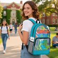 thumbnail image 3 of ZIATUBLES Dinosaur Leaf Print Clear Backpack Heavy Duty, Fabric & PVC Transparent Backpack with Front Pockets & Side Mesh, See Through Bookbag for School College Security, 3 of 7