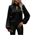thumbnail image 2 of Xdegoge Silk Blouse for Women Long Sleeve Cross Collar Blouses Casual Dressy Office Top Elegant Satin Tops for Spring, Summer, 2 of 9