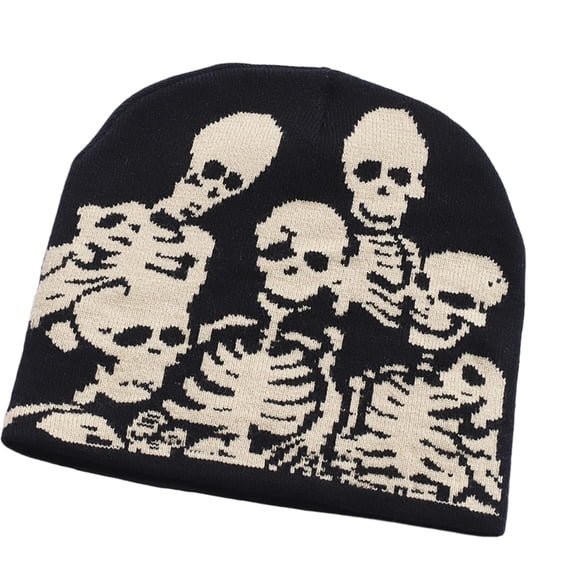 Aellinatey Popular Beanies Hat Knitted Skull Hat Skeleton Pattern Teens Unisex Hiphop Hat