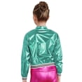thumbnail image 5 of Sholeno Kids Girls Shiny Metallic Long Sleeve Bomber Jacket Coat Hip Hop Dance Top Motorcycle Blue Green 14, 5 of 9