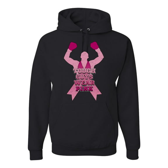 Wild Bobby Tough Guys Wear Pink Boxer Breast Cancer Awareness Unisex Hoodie Sweatshirt, Black, Small