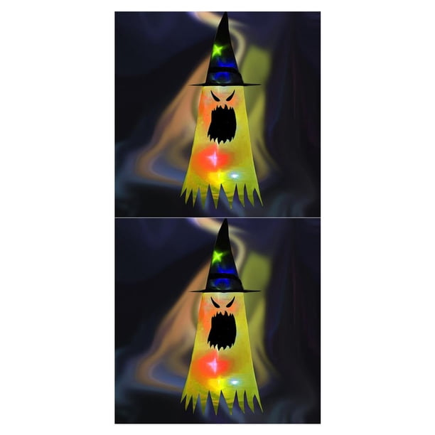 Monstrate Sombrero de Halloween brillante, luces LED para vacaciones, sombrero, decoración de fiesta, colgante, sombrero de brillante, Geistergesicht leuchtet gelb 2piezas