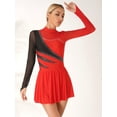 thumbnail image 3 of Sinleey Womens Rhinestone Figure Skating Dance Dress Long Sleeve Mesh Splice Leotard Competition Red S, 3 of 7