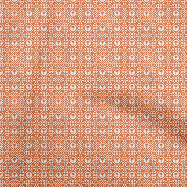 oneOone Polyester Spandex Orange Fabric Asian Block Sewing Material Print Fabric By The Yard 56 Inch Wide