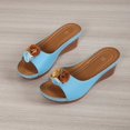 thumbnail image 4 of Modisza Flower Leather Wedges Sandals for Women Open Toe Low Wedges Slides Summer Outdoor Walking Dress Sandal Shoes Blue Size 7, 4 of 5