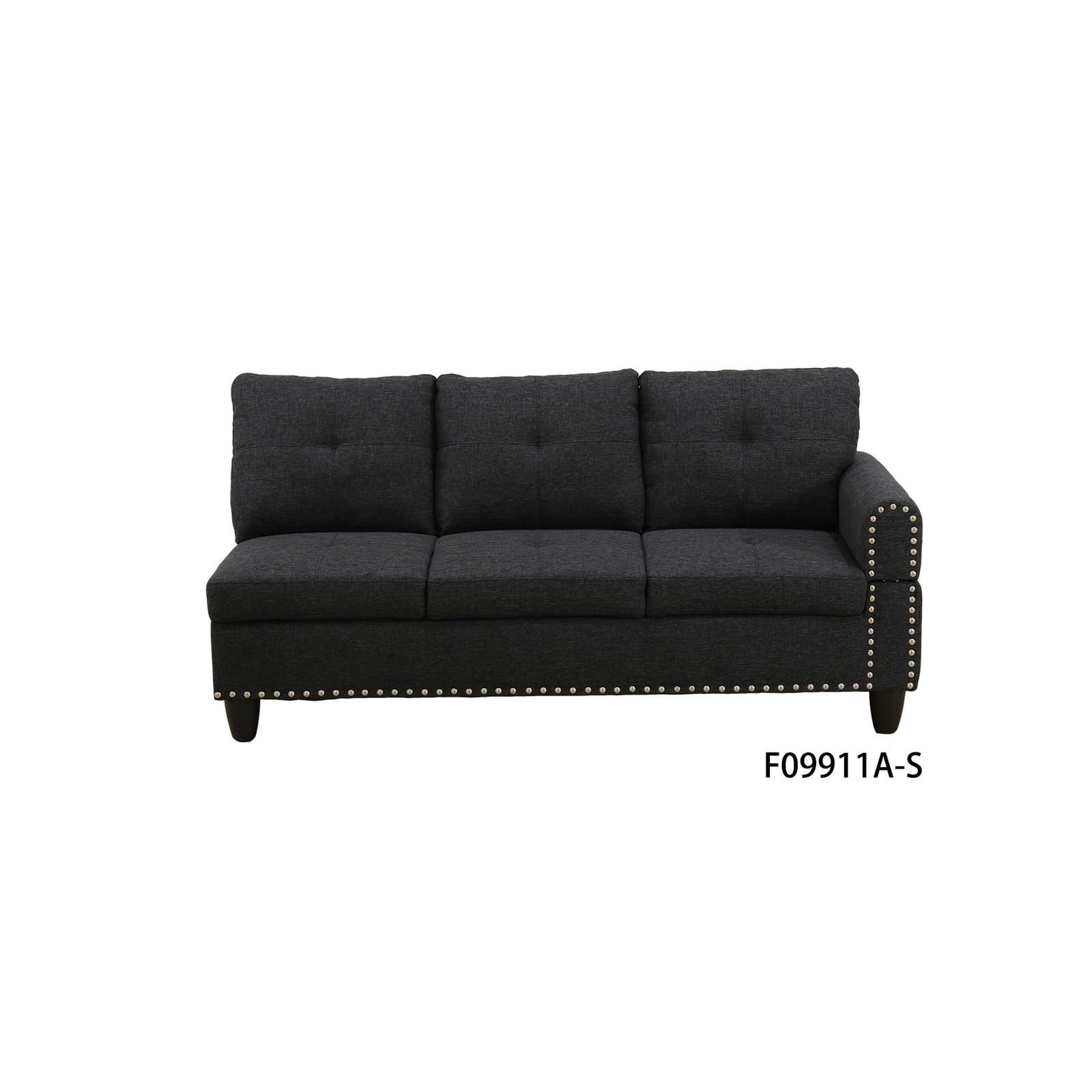 Hommoo Linen Living Room Furniture Set, Modern Nailhead Trim L-Shaped Sectional Couch and Sofa Set with Cup Holder, Left Side, Black Grey