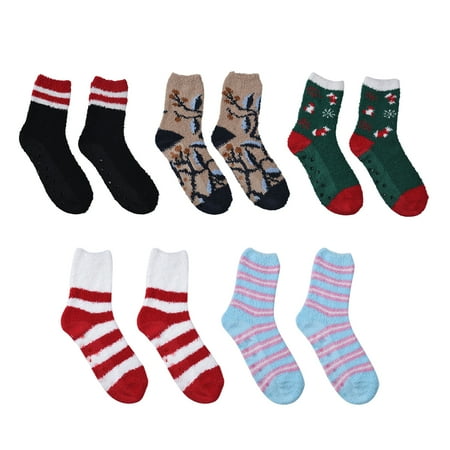 

Shop LC 5 Pair Tree Santa Clause Intricate Jacquard Super Soft Warm Plush Non Slip Socks