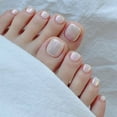 thumbnail image 2 of 24pcs Simple French Fake Toenails White Edge Pink Short Square Toe Nails Full Cover Foot Nails Tips for Women Girls, 2 of 23