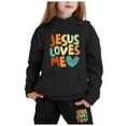 thumbnail image 2 of Child Girls Jesus Loves You Print Hooded Sweatshirts Long Sleeve Fashion Graphic Hoodies Oversize Pullover and Jogger Pants 2 Pcs Winter Clothes Cute Clothes 6-7 Years, 2 of 5