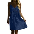 thumbnail image 3 of Afuyipoi Womens 100% Cotton V-Neck Spaghetti Strap Dress, Deep V-Neck Lace Waist A-Line Midi Dress, Soft Breathable Loose Casual Summer Beach Dress For Women Navy Size 2XL, 3 of 9