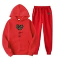 thumbnail image 5 of Kcolen Womens Sweatsuits 2 Piece Set Heartbeat Print Casual Tracksuit Sets Oversized Graphic Hoodies with Jogger Sweatpants Set Valentine's Day Gifts Red, 5 of 5